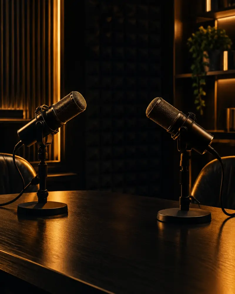 Temporary moody podcast station placeholder visual