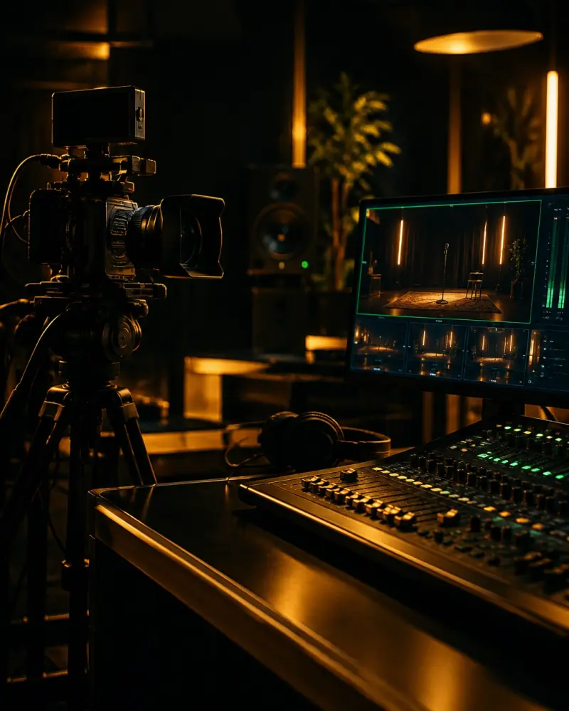 Temporary moody streaming room placeholder visual